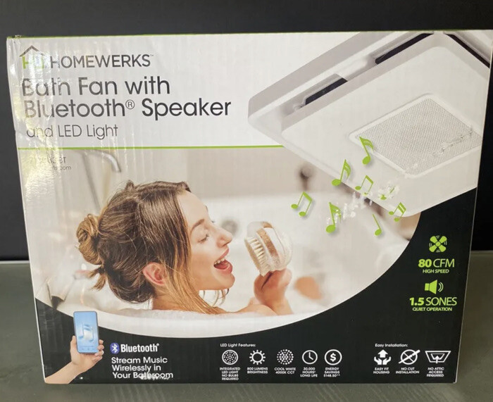 Homewerks Bath Fan with Bluetooth Speaker u0026 LED Light - White (7130-33-BT)  for sale online | eBay