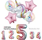 Large Pink Rainbow Unicorn Foil Balloon (6pc Set) Birthday Party Decoration Kids