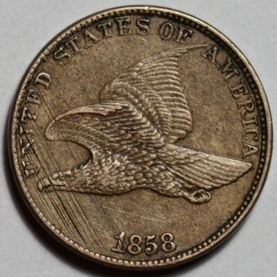 1858 Flying Eagle Cent - Large Letters - Scratches - US 1c Penny Coin