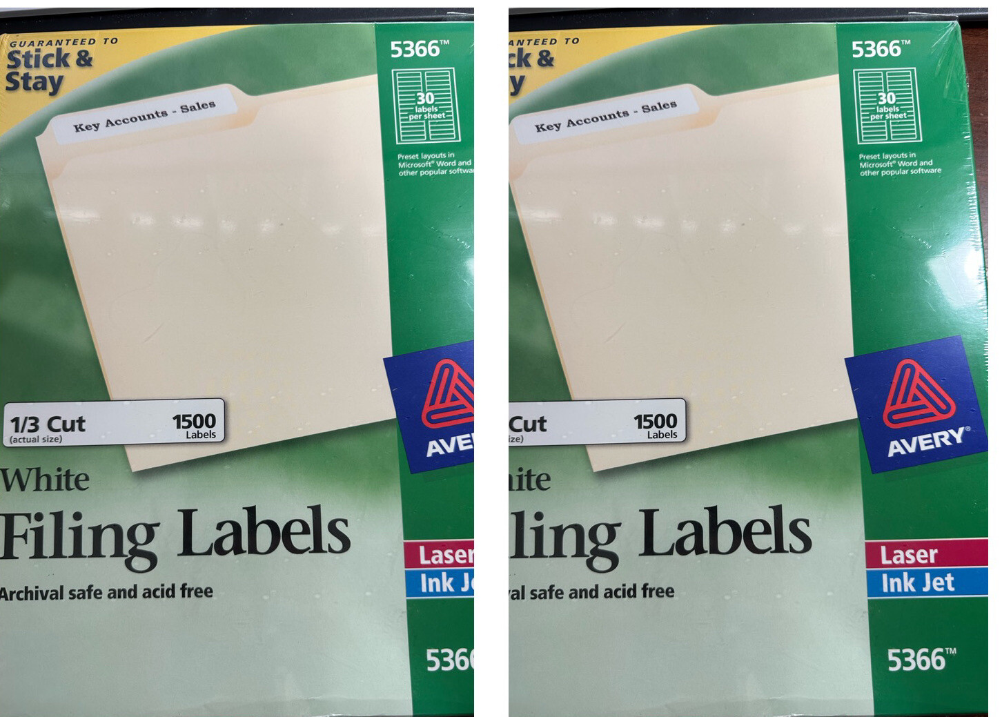 2Avery 5366 White File Folder Labels 1/3 Cut TrueBlock Laser/Inkjet