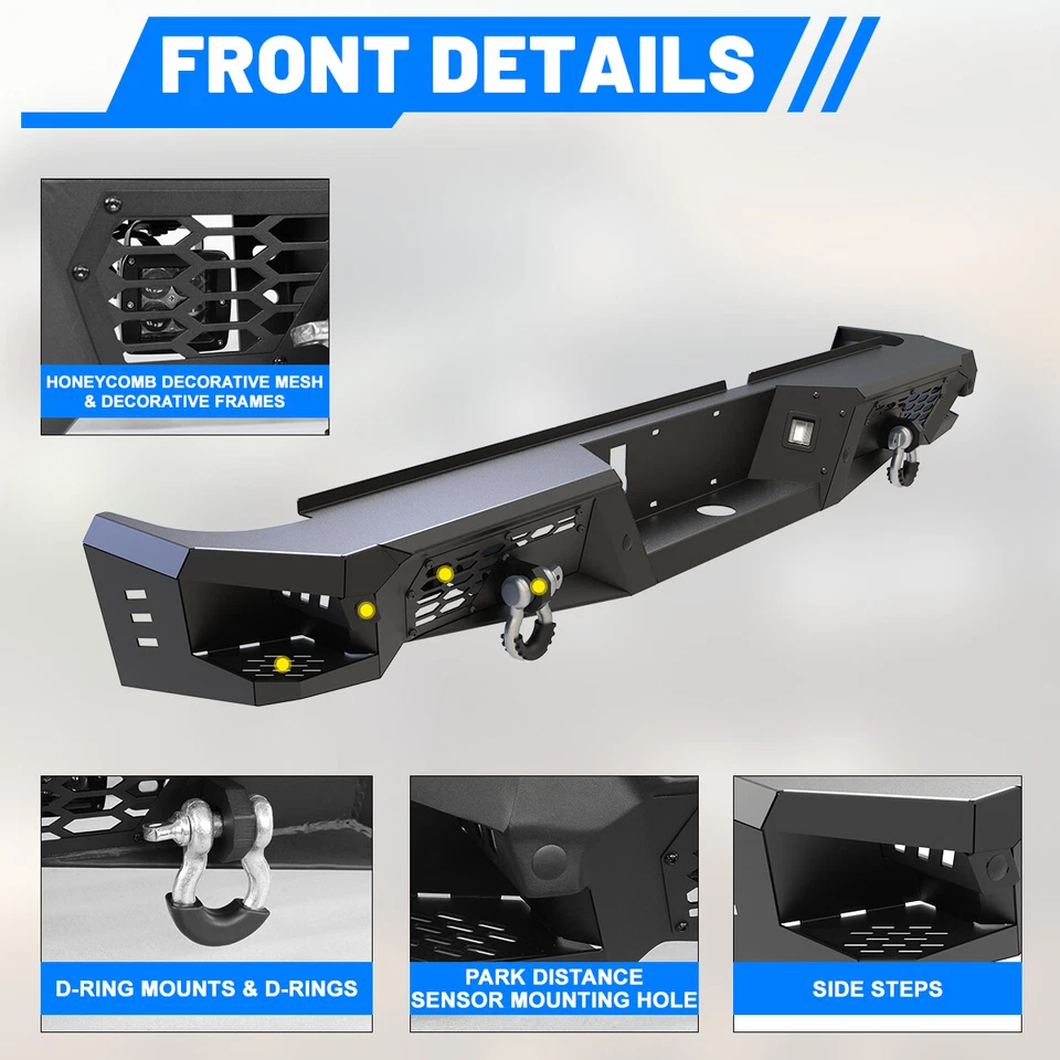 Rear Bumper W/LED POD Lights+License Lamps+D-Rings For 2009-2018 Dodge Ram 1500 - Image 3 of 4