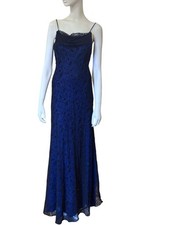 Y2K Prom Dress Maxi 16 Cowl Blue Black Fairy Goth Celestial Burnout Babydoll 90s