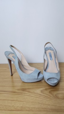 PRADA Größe 38 Himmelblau Wildleder Peeptoe Slingback High Heel Pumps Italy