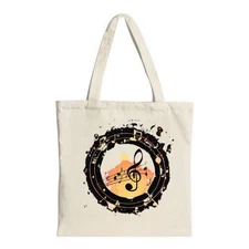 Musical Theme Tote Bag: Treble Notes on Sunset Gradient Perfect for Shopping 
