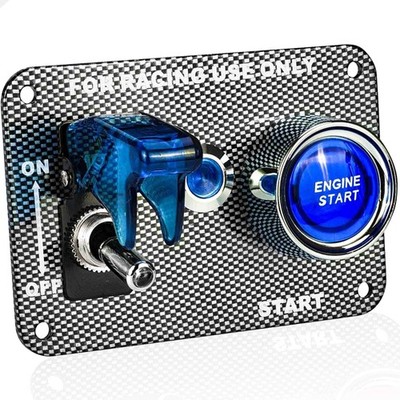 DC 12V Racing Car Ignition Switch Panel Rocking Engine Start Push Button Blue