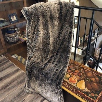 Erin Gates Elements Faux Fur Throw Blanket Brown Stripes 50x60  EUC