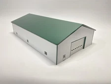 1/64 Scale Custom Farm Toy Implement Barn 70x120 White Sides Green Roof 