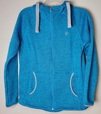Ariat Women's Fleece Full Zip Hoodie Jacket Small Aqua Turquoise Blue Pockets