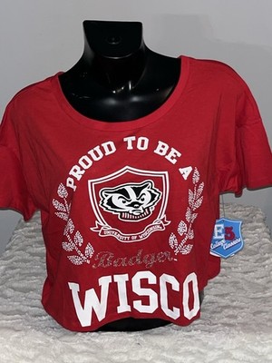 WISCONSIN BADGERS COLLEGE WISCO PROUD SHORT SLEEVE CROP TOP SHIRT WOMENS MEDIUM
