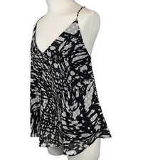 Tyche Made in USA Black White Geo Print Dress Halter Tank Medium Straps Lined