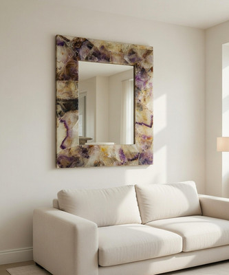 Amethyst Quartz Agate Stone Wall Mirror   Luxury Handmade Bedroom Wall Hanging