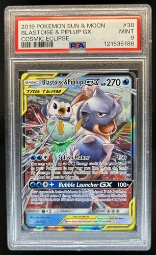 2019 Pokemon SM Cosmic Eclipse Blastoise Piplup Tag Team Holo #38/236 PSA 9
