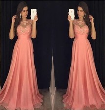 Jewel Neck Evening Dresses Appliques Chiffon Floor Length Formal Party Prom Gown