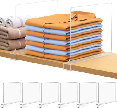 Aolloa 6 PCS Shelf Dividers for Closet Organization Acrylic Clear Closet Shelf D