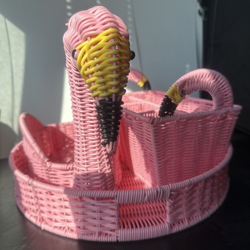 3 Pink Flamingo Florida Themed Garden Party Indoor Outdoor Resin Wicker Baskets