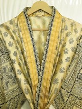 Abito lungo kimono in pura seta panna-nero abito ragazza donna kimono seta...