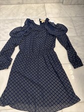 Michael Kors Dress Women’s Large Navy Gold Lined A-Line Cold Shoulder