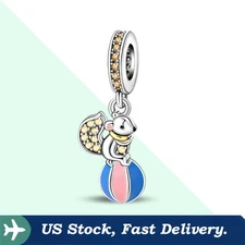 KUNSIR 925 Sterling Silver Cute Squirrel Playing Pendant Charm For Bracelets DIY