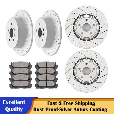 Fit 2008-2014 Toyota Highlander Front Rear Brake Rotors Disc and Ceramic Pads