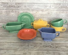 (8) Homer Laughlin Riviera Dinnerware Set Cream Sugar Cup Saucer Gravy Bowls