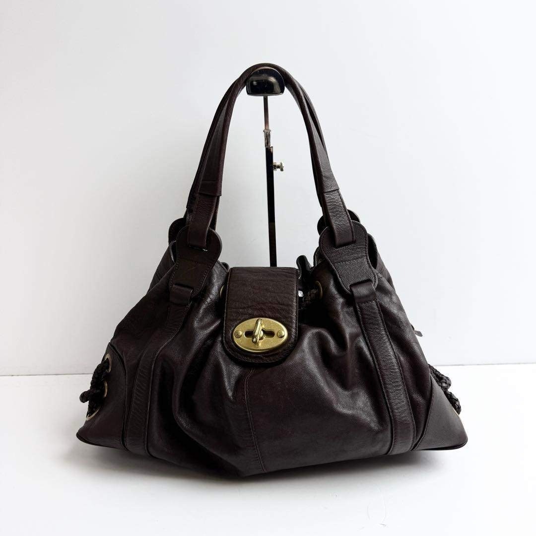 MULBERRY Handbag Agyness Leather Turn Lock Brown Vintage Authentic From Japan