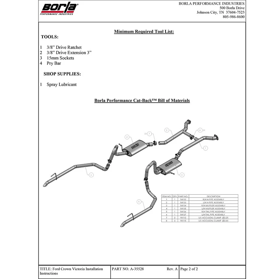 Escape traseiro Borla 140360 Touring Cat para 2003-2011 Ford Crown Victoria 4.6L V8 - Imagem 3 de 4