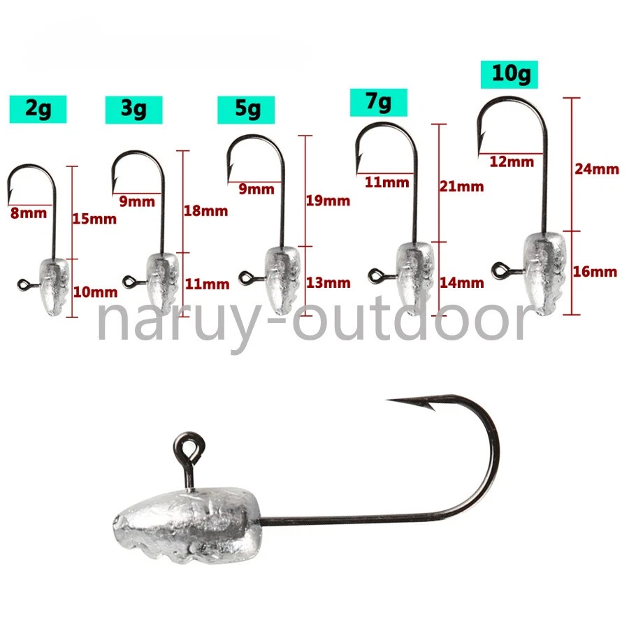 30er Pack Oval Blei Jigköpfe Angelhaken Barsch Crappie Zander 2g 3g 5g 7g 10g - Bild 4 von 4