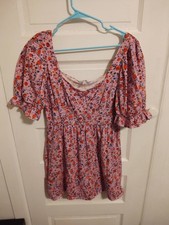 ASOS Pink Floral Print Short Milkmaid Cottagecore Dress  100% Cotton Sz 12