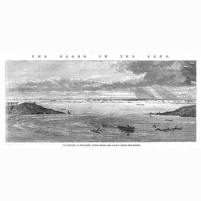 NORFOLK Hochwasser im Venn: Ein Bruch im Ufer - Antikdruck 1862