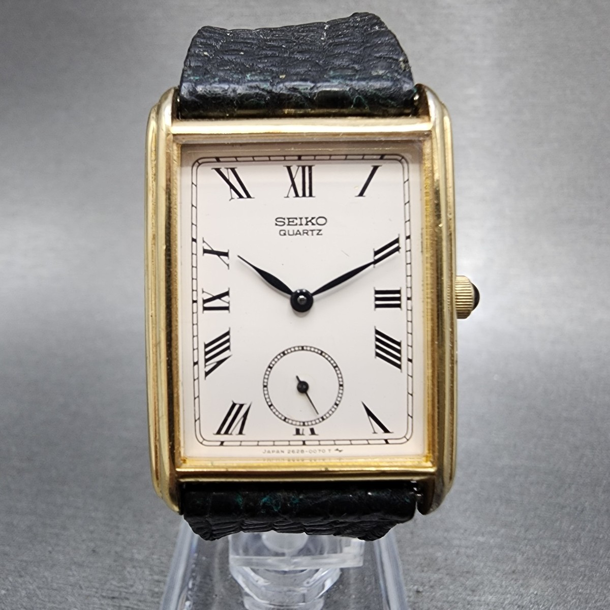 SEIKO tank 2628 レクタンギュラー 稼働品 Seiko Tank Watch Men 24mm White Dial Gold Tone Rectangle 2628-5019