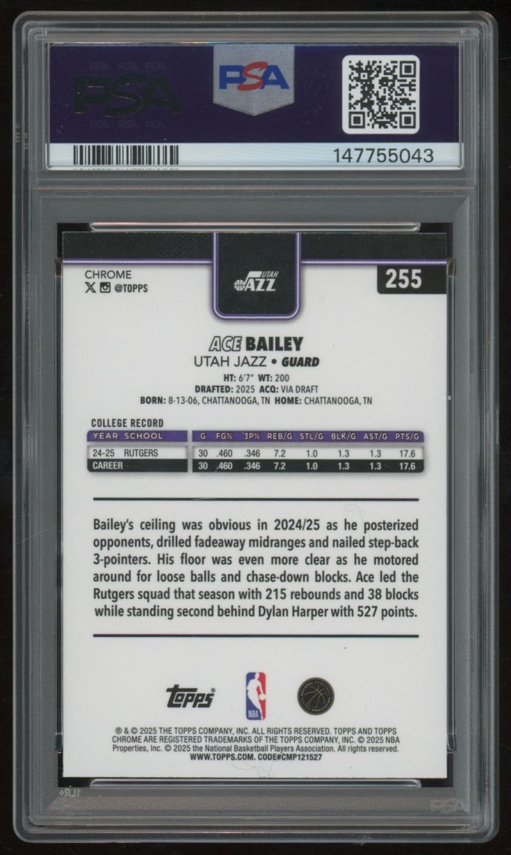 ACE BAILEY 2025-26 TOPPS CHROME #255 RC PSA 10 | eBay