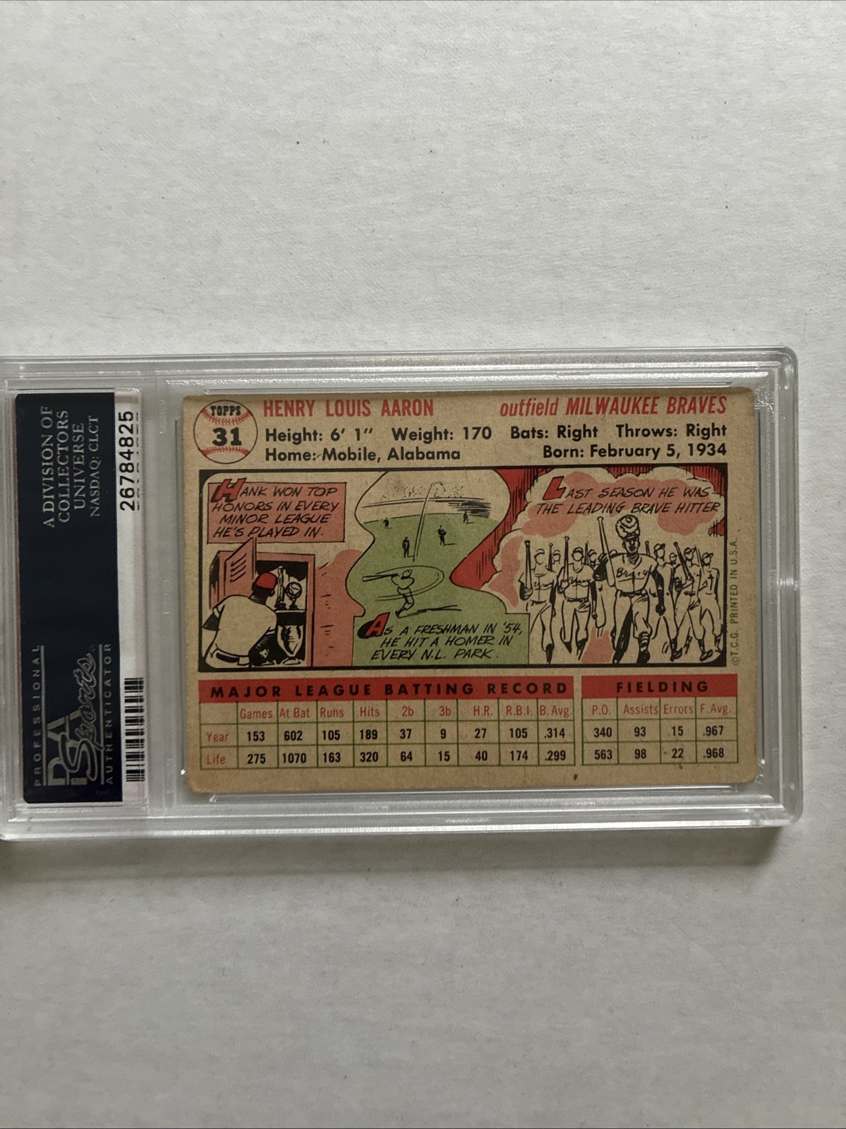 1956 Topps - Willie Mays, Hank Aaron #31 White Back: Background Photo is Willie view 3
