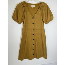 Madewell Texture & Thread Puff Sleeves Button Down Yellow Stretch Dress XS