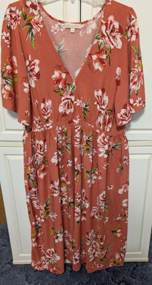 Lapis & Lillies Maxi Long Dress Plus Size 2X Flutter Cottagecore Fairy Coral