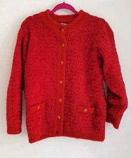 Vintage Red Tweed Boucle Style Knit Cardigan, Size M UK 10-12 Lined Button Up