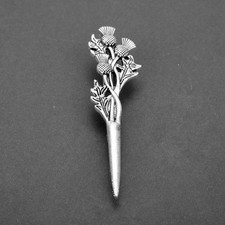 Silver Scottish Thistle Diamante Brooch Shawl Cloak Lapel Pin Kilt Scotland