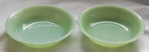 2 Small Vintage FIRE KING Jane Ray Jadeite 5 ¾” Ribbed Cereal Berry Salad BOWLS