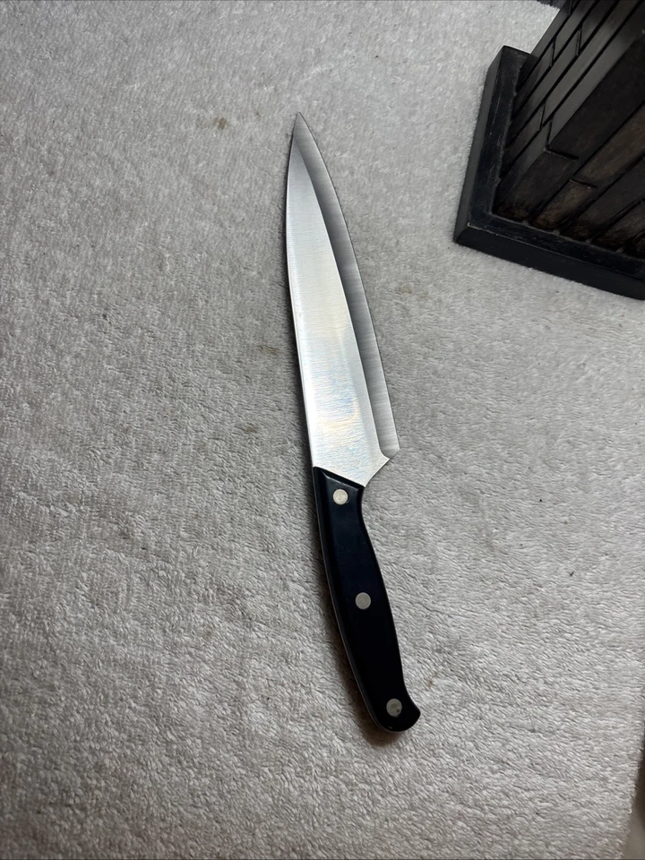 Cuchillo de cocina vintage Fiskars de 7 1/2" de acero inoxidable con espiga completa negra de Finlandia Foto 2 de 4