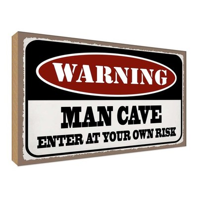 Holzschild 12x18 cm Warning man cave enter at your Warnschild Hinweisschild Deko
