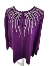 Bob Mackie Wearable Art Cardigan Sweater Sz. 3X Beaded Silver Sequins Purple NWT