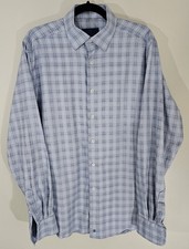 David Donahue Men's Dress Shirt 16.5 36/37 Blue Plaid Trim Fit Long Sleeve