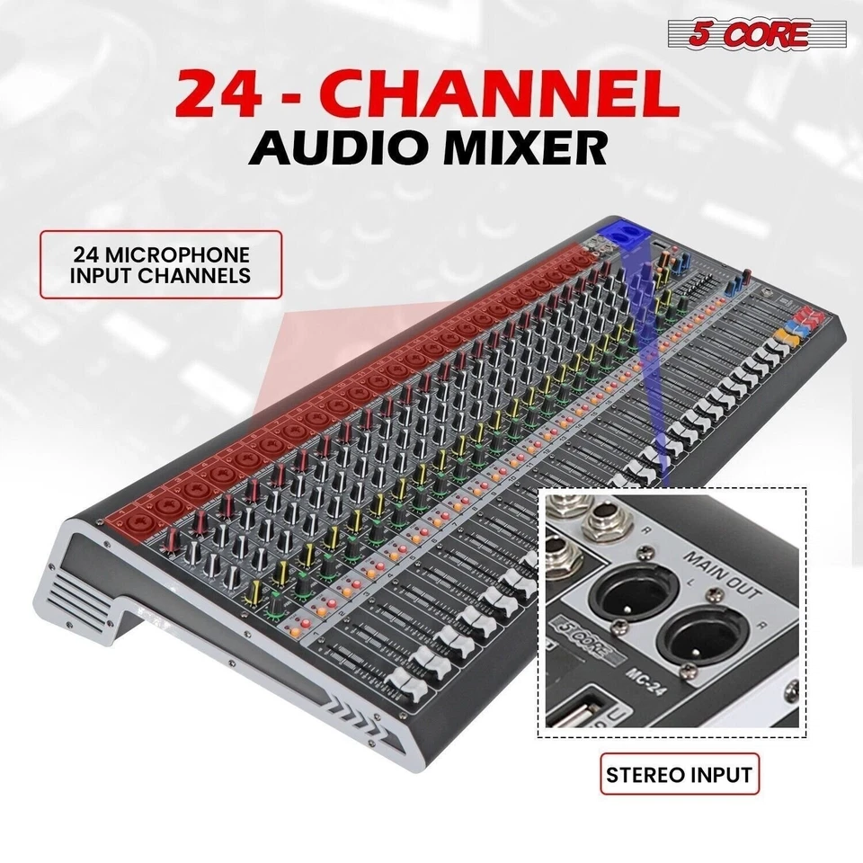 5Core Audio Mixer 24 Channel DJ Soundboard USB Interface Bluetooth XLR Console - Image 4 of 4
