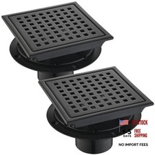 6 Inch Square Shower Drain Set of 2 with Removable, Square 2-6-inch Matte Black