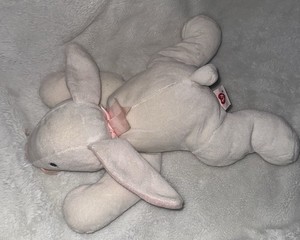 Ty Pillow Pals 14” Plush Bunny Rabbit 1997 White With Pink Bow