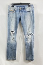 Diesel Women's Lowky Low Rise Distressed Light Wash Jeans Made in Italy Sz 27x30