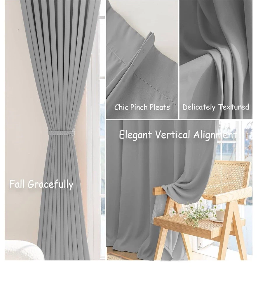 Sanceor Room Darkening Pinch Pleat Curtain, Insulated “52"x 84" Grey, (1 Panel) - Image 3 of 4