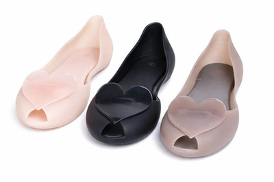 Women s Jelly Ballet Flats Heart Detail Peep Toe Pumps Summer Beach Shoes Sandal