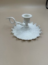 Vintage Pretty Cream Enamel Metal Chamber Stick Candle Holder Chamberstick