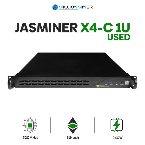 Jasminer X4 1U-C ETC Miner – 450MH/s EtHash – 240W – Rack Mount – Used Tested