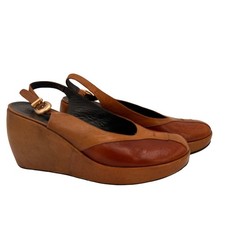 Nine West Vintage Y2K Leather Two Toned Brown Wedge Slingback Heels Size 7.5 - 8